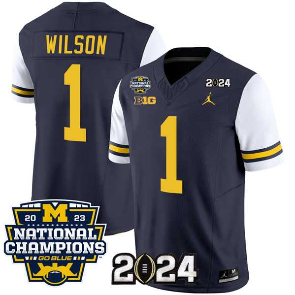 Men%27s Michigan Wolverines #1 Roman Wilson Navy White 2024 F.U.S.E. With 2023 National Champions Patch Stitched Jersey